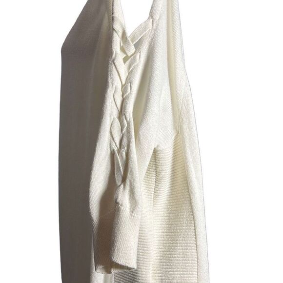 Express Cold Shoulder Rounded Hem Woven Sleeve Sweater Size S - Picture 2 of 8